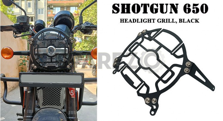 Fit For Royal Enfield Shotgun 650 Steel Headlight Grill Black - SPAREZO